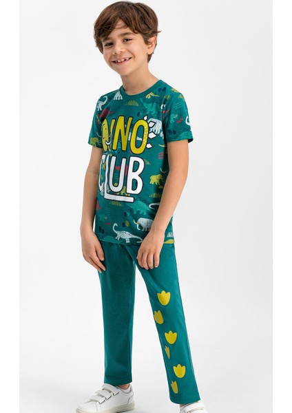 Dino Club Koyu Yeşil Erkek Çocuk Pijama Takımı