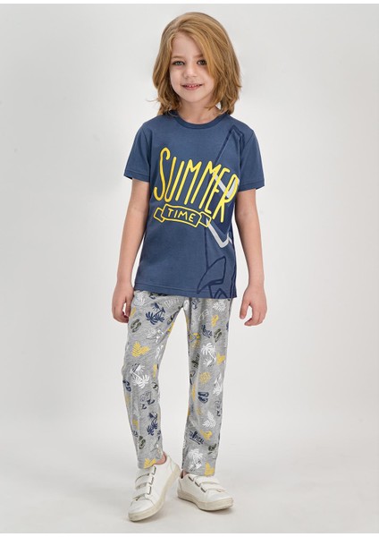 Summer Time Gri Erkek Çocuk Pijama Takımı