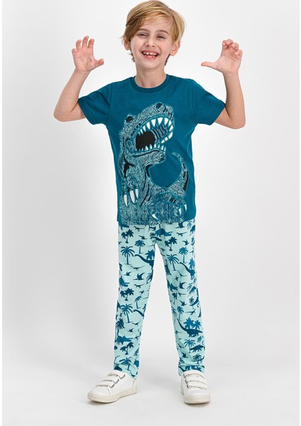 Dinosarius Koyu Petrol Erkek Çocuk Pijama Takımı