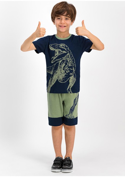 Dinosarius Lacivert Erkek Çocuk Bermuda Takım