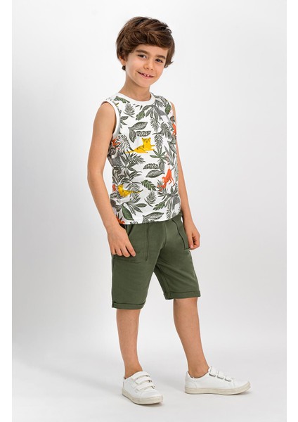 Jungle Monkey Krem Erkek Çocuk Bermuda Takım
