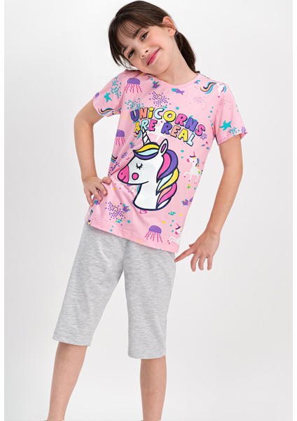 Real Unicorn Açık Pembe Kız Çocuk Kapri Takım