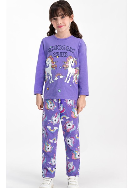 Unicorn Club Mor Kız Çocuk Pijama Takımı