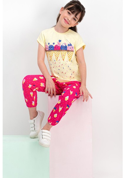 Cute Ice Cream Açık Sarı Kız Çocuk Pijama Takımı