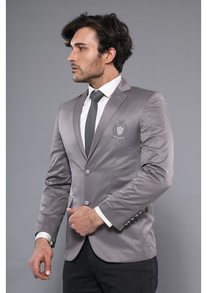 Göğüs Nakış Modelli Slim Fit Ceket