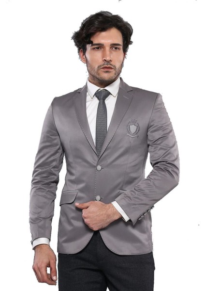 Göğüs Nakış Modelli Slim Fit Ceket
