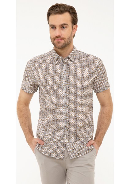 Erkek Haki Slim Fit Kısa Kollu Gömlek 50221410-VR027