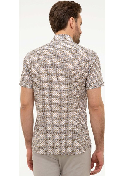 Erkek Haki Slim Fit Kısa Kollu Gömlek 50221410-VR027