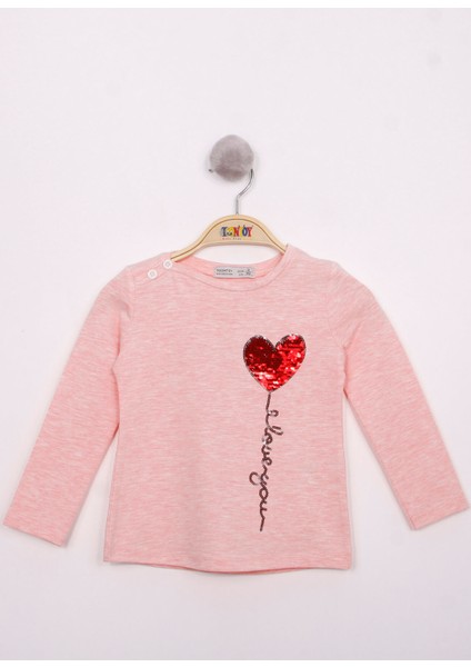 Kız Çocuk Göğsü Pul Nakışlı T-Shirt