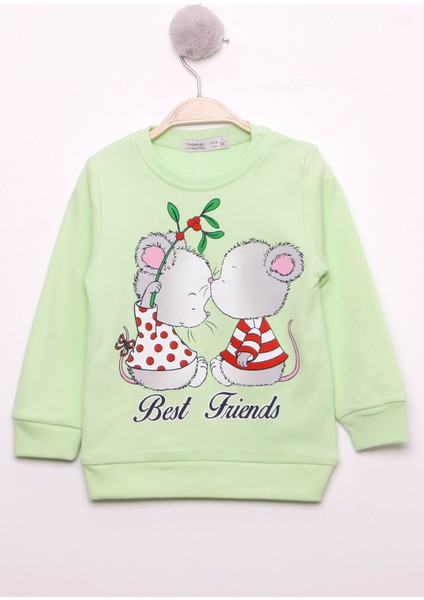Kız Çocuk Best Friend Baskılı Pamuklu Sweatshirt