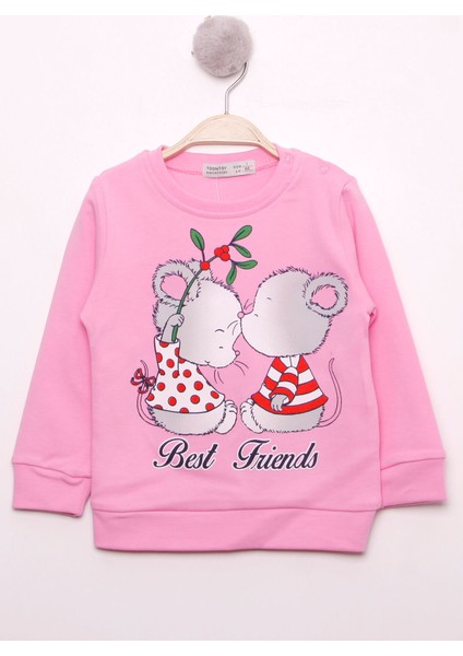 Kız Çocuk Best Friend Baskılı Pamuklu Sweatshirt