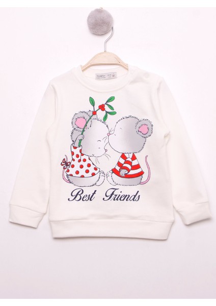 Kız Çocuk Best Friend Baskılı Pamuklu Sweatshirt