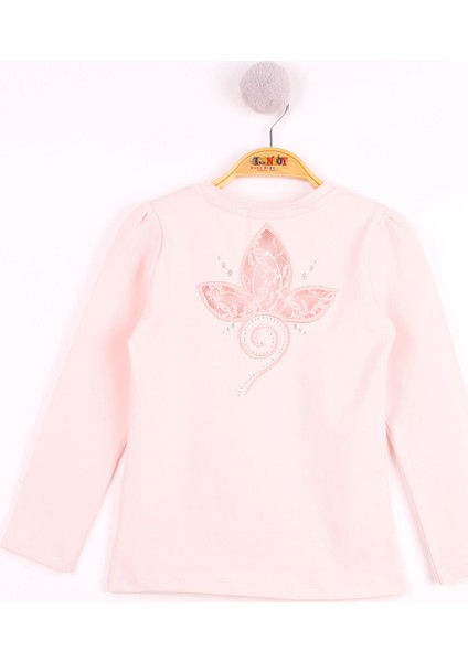 Kız Çocuk Göğsü Çiçek Nakışlı T-Shirt