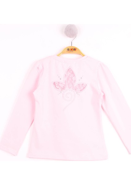 Kız Çocuk Göğsü Çiçek Nakışlı T-Shirt