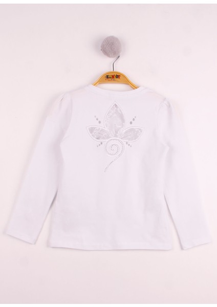 Kız Çocuk Göğsü Çiçek Nakışlı T-Shirt