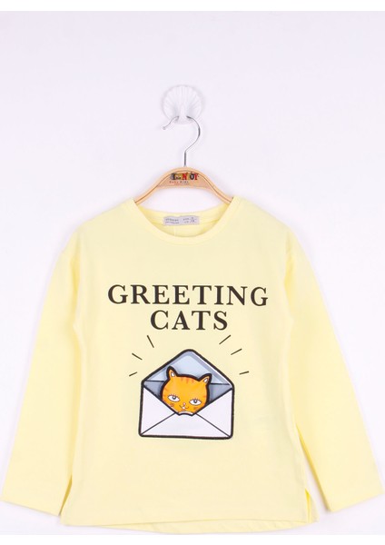 Kız Çocuk Kedi Baskılı T-Shirt