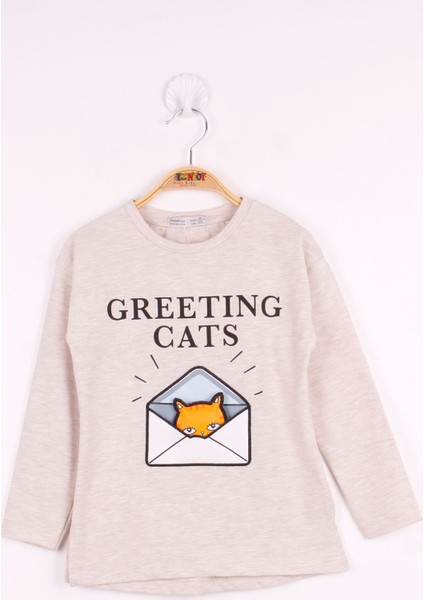 Kız Çocuk Kedi Baskılı T-Shirt