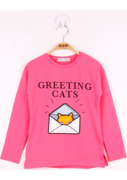 Kız Çocuk Kedi Baskılı T-Shirt