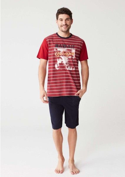3237 Erkek T-Shirt Şort Takım - Bordo