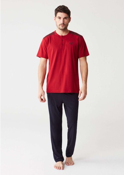 3258 Üçlü Erkek Pijama Takımı - Bordo