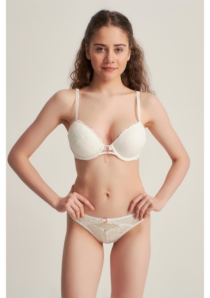 5040 Push Up Dantelli Sütyen Takım Ekru