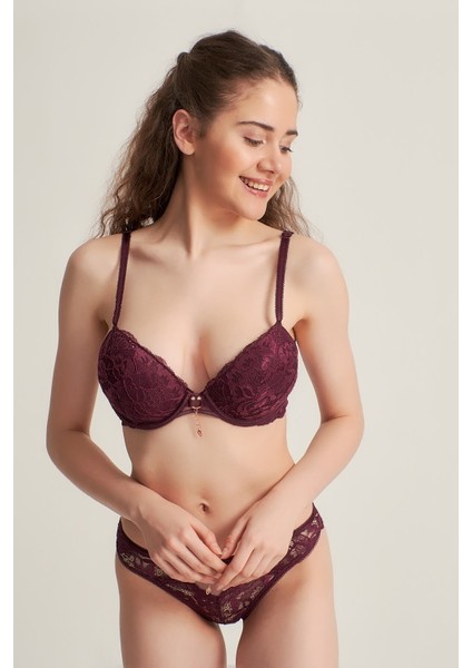 5040 Push Up Dantelli Sütyen Takım Bordo fiyatları