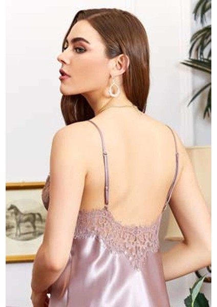 3119 Çeyizlik İpek Saten İkili Kısa Gecelik Sabahlıklı Takım - Vizon modelleri