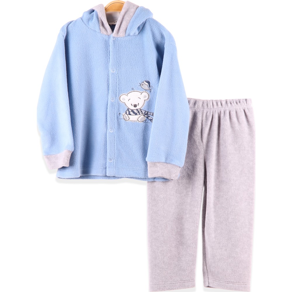 Breeze Erkek Bebek Eşofman Takımı Polar Ayıcıklı Mavi (4