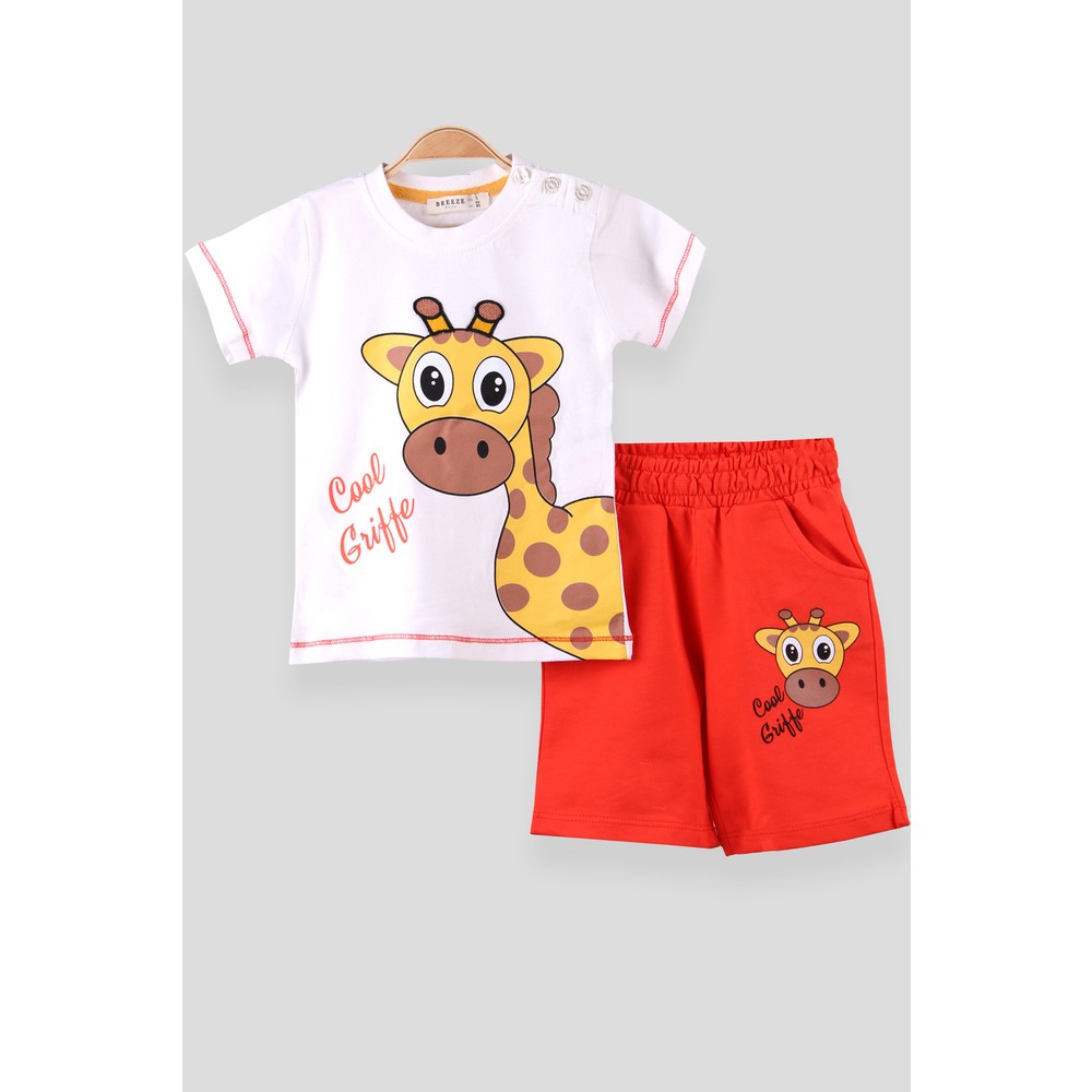 Breeze Erkek Bebek Şort Takım Zürafalı Ekru (9 Ay3 Yaş