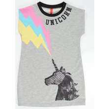MSHB&G Gri Unicorn Kız Çocuk Elbise