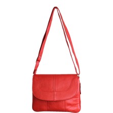 Dericlub 2034M Gerçek Deri Kadın Çapraz Çanta Kırmızı