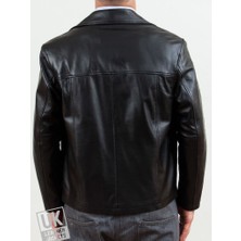 Derimont Deri Erkek Siyah Deri Ceket Klasik Harrington