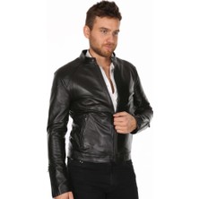 Derimont Deri Erkek Deri Mont Klasik Slim Fit Dar Kalıp