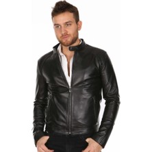 Derimont Deri Erkek Deri Mont Klasik Slim Fit Dar Kalıp