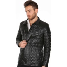 Derimont Deri Erkek İşlemeli Siyah Deri Mont