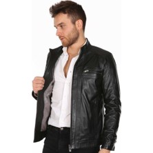 Derimont Deri Erkek Düz Model Casual Deri Mont