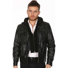 Derimont Deri Erkek Kapşonlu Deri Mont