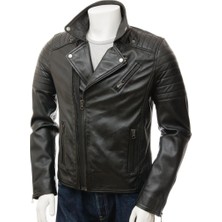 Derimont Deri Siyah Erkek Deri Biker Ceket Buckerell