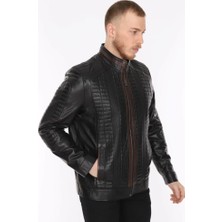 Derimont Deri Erkek Deri Mont Siyah İşlemeli