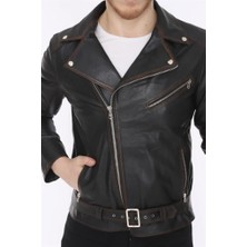 Derimont Deri Erkek Deri Mont Kuzey Kemerli Çizgi Detaylı