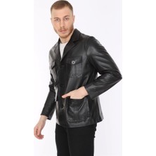 Derimont Deri Erkek Deri Ceket Siyah Blazer Cepli