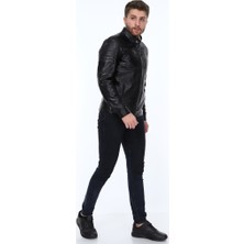 Derimont Deri Pique Siyah Erkek Deri Ceket