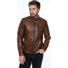 Derimont Deri Georgio Fermuarlı Kahverengi Deri Ceket