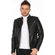 Derimont Deri Erkek Bel Omuz İşlemeli Deri Mont