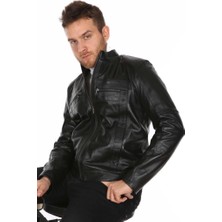 Derimont Deri Erkek Casual Siyah Deri Mont