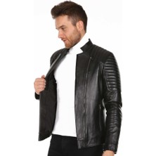 Derimont Deri Erkek Çift Fermuar Spor Deri Mont