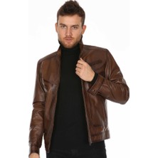 Derimont Deri Erkek Düz Spor Model Kahve Deri Mont