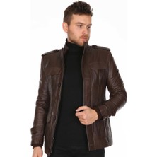 Derimont Deri Erkek Koyu Kahve Cep Kapaklı Deri Mont