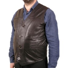 Derimont Deri Kahve Rengi Spor Erkek Deri Yelek