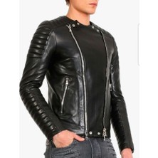 Derimont Deri Çift Fermuar Deri Mont